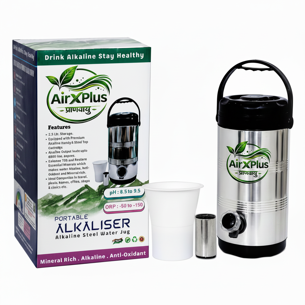 AirXPlus Portable Alkaliser – Alkaline Steel Water Jug (2.5L)