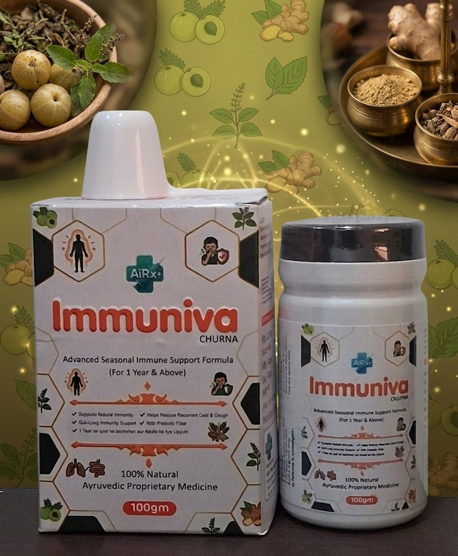 AiRx+ Immuniva Churna - Advanced Seasonal Immune Support Formula | 100% Natural Ayurvedic Medicine for Cold & Cough Relief | 100gm